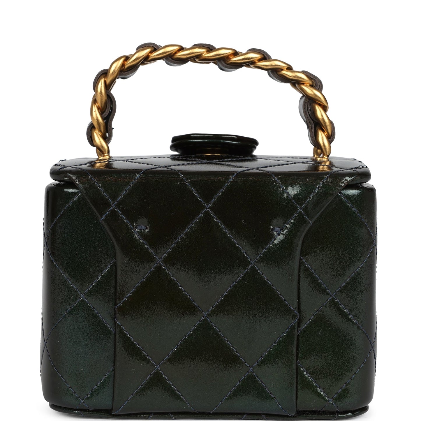 Chanel Mini Square Vanity Green Patent Antique Gold Hardware Handbag