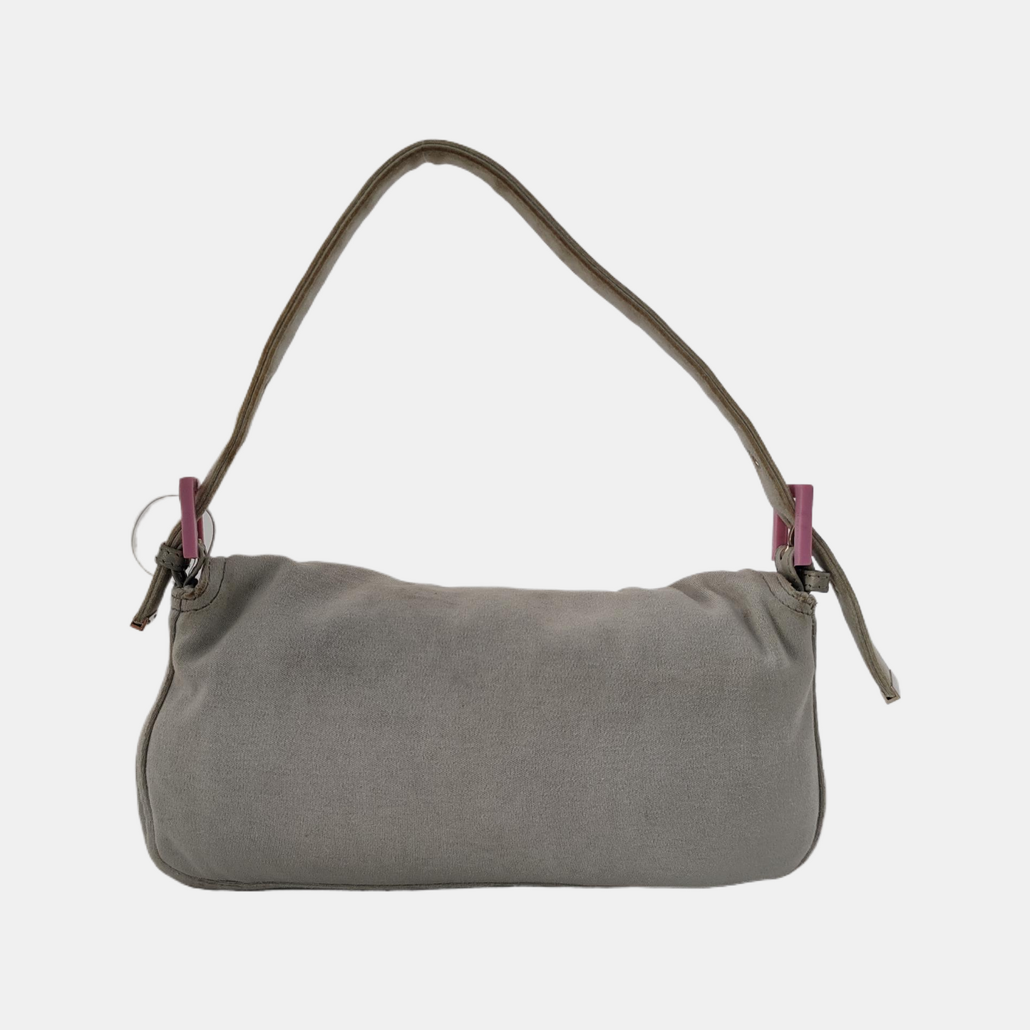 FENDI Baguette Pale Grey Cloth Pink Buckle