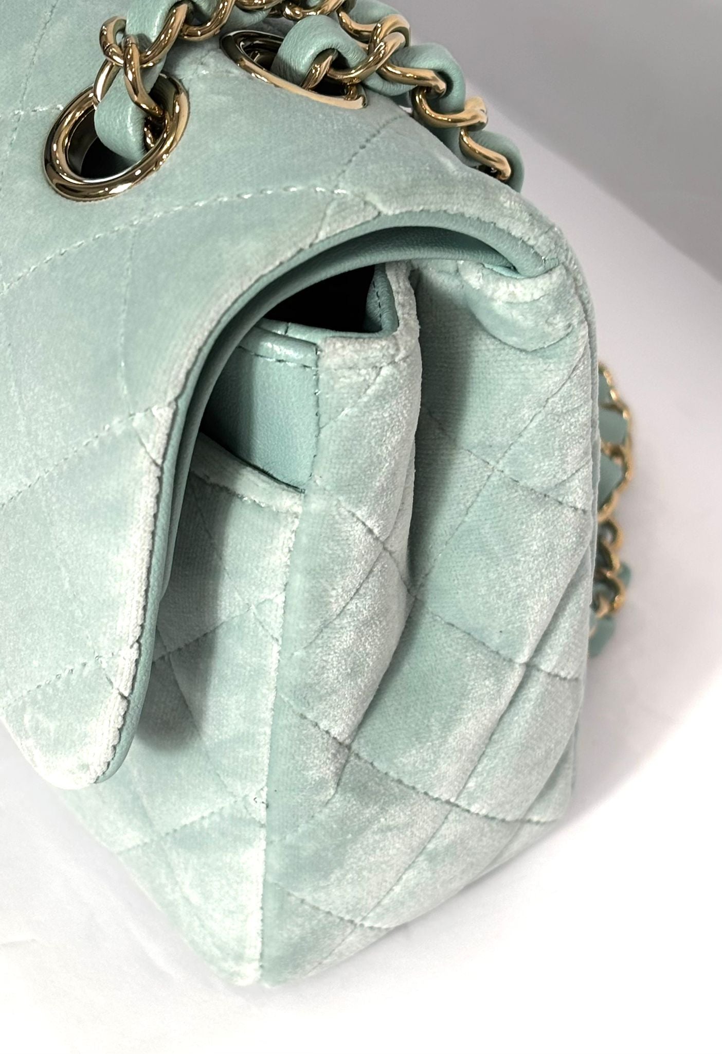 CHANEL VELVET QUILTED MINI FLAP BAG