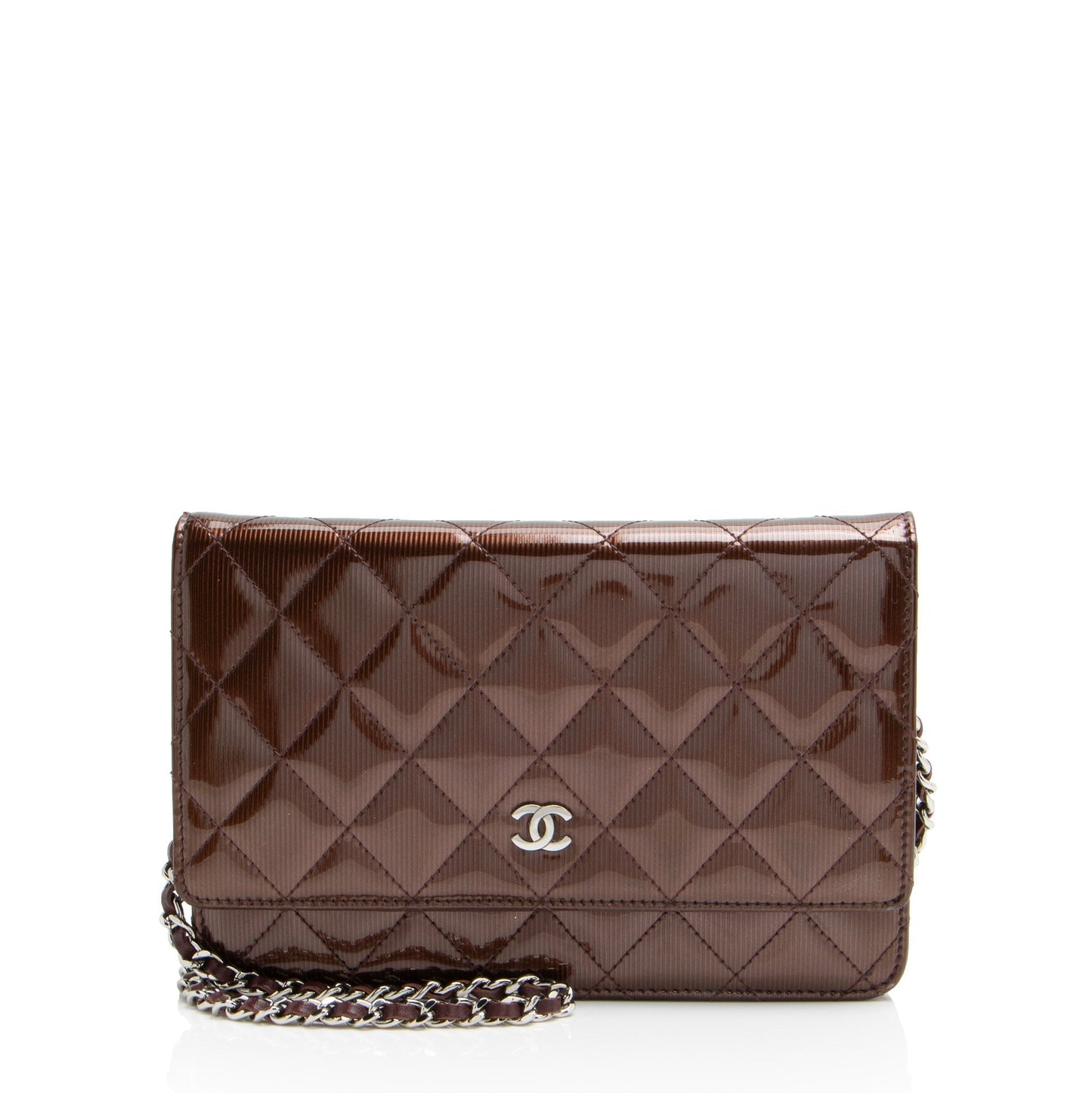 Chanel Striated Patent Leather Classic Wallet on Chain Crossbody