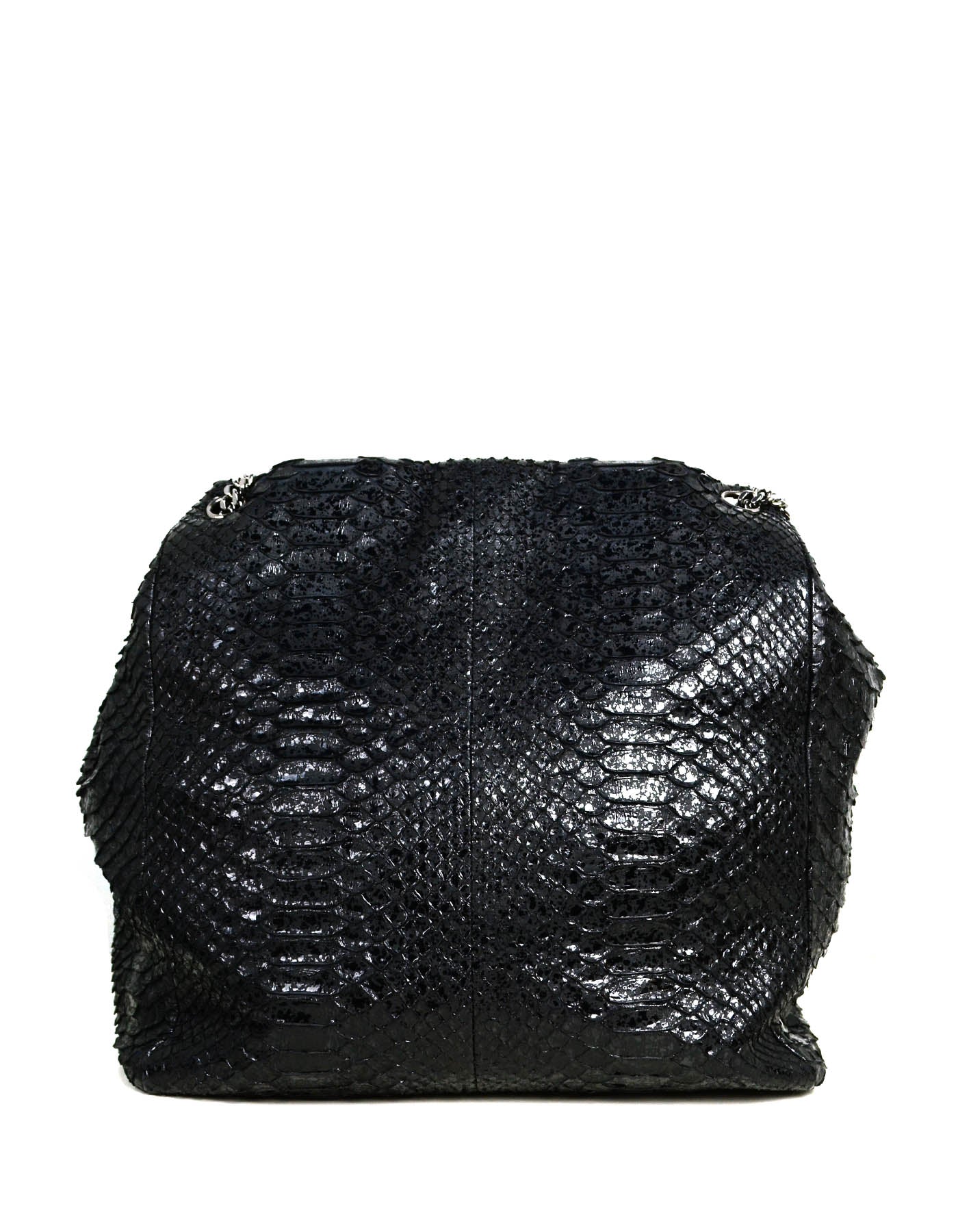 Chanel Black Python CC Accordion Large Chain Tote Bag