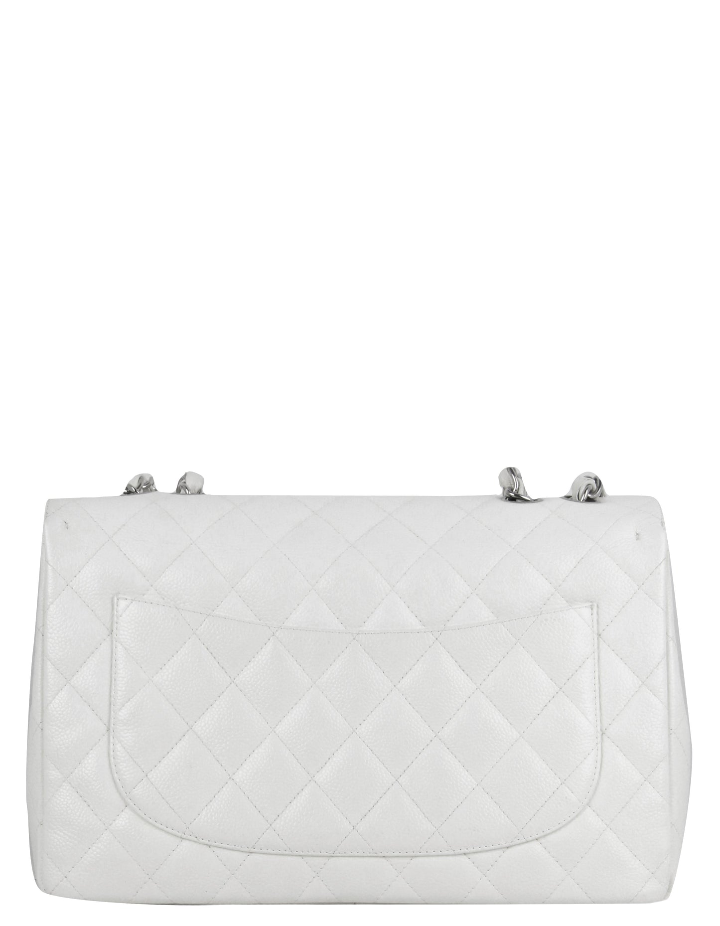 Chanel White Caviar Leather Quilted Single Flap Jumbo Classic Bag