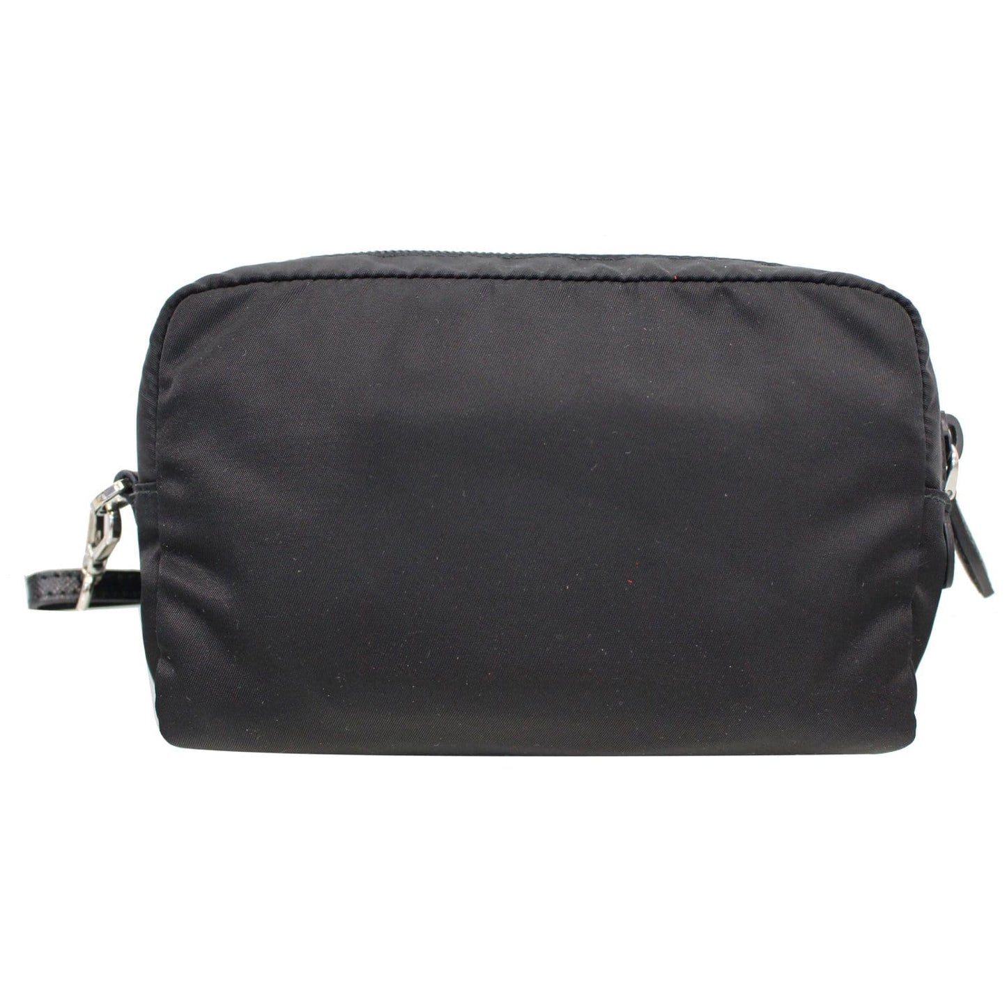PRADA Logo Round Edge Nylon Cosmetic Wristlet Pouch Black