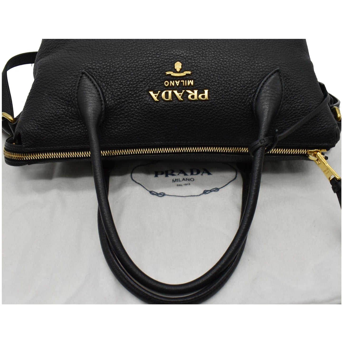 PRADA Vitello Phenix Leather Shoulder Bag Black