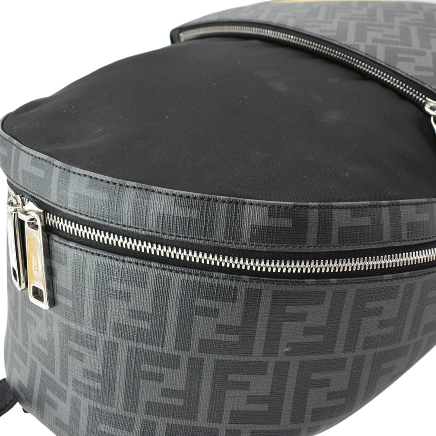 FENDI Diagonal Liberty Nylon Leather Backpack Black