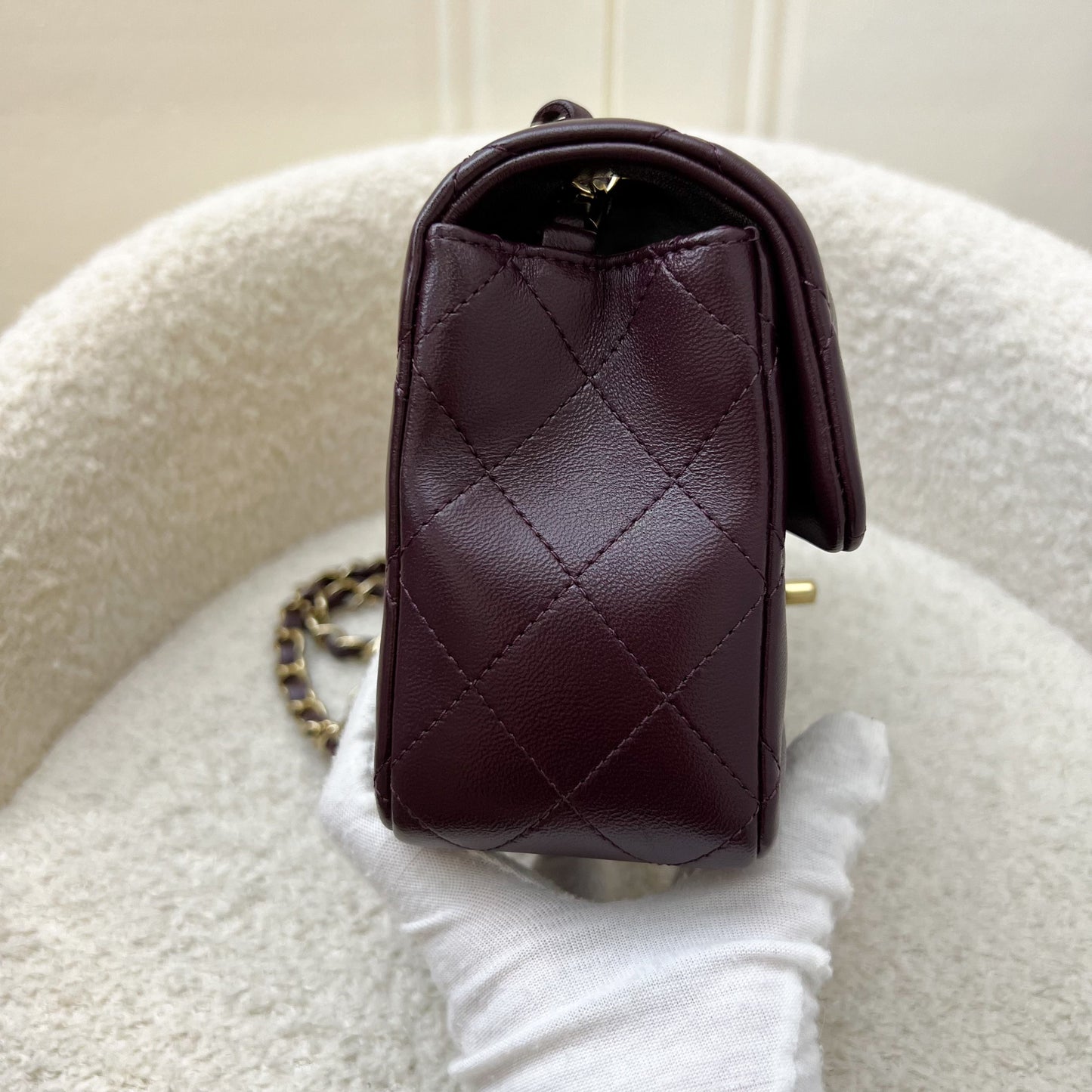 Chanel Classic Rectangle Mini Flap Bag in Burgundy Lambskin and LGHW