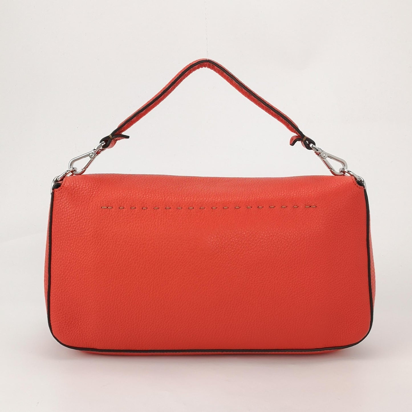 Fendi Baguette Selleria Calfskin Leather Crossbody Bag Large Orange Red
