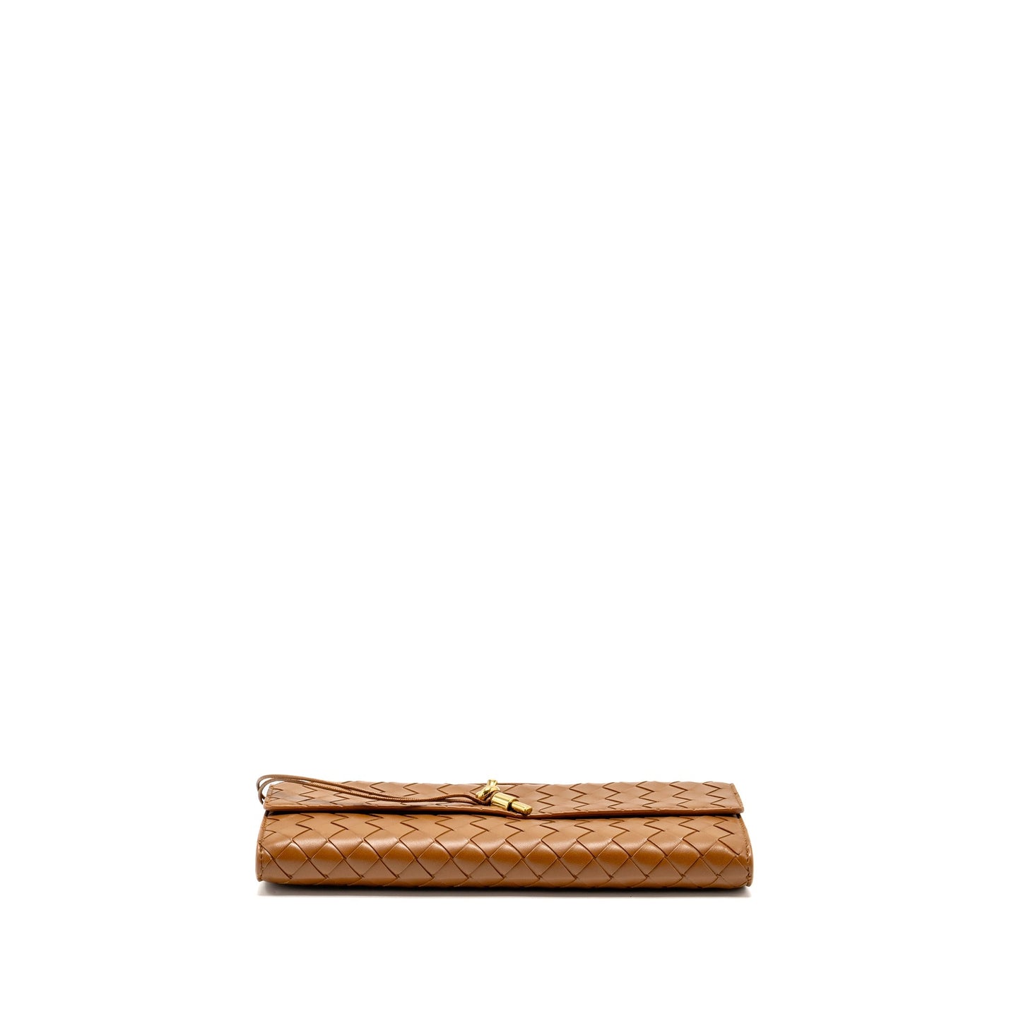 Bottega Veneta Andiamo Clutch Purse Lambskin Brown