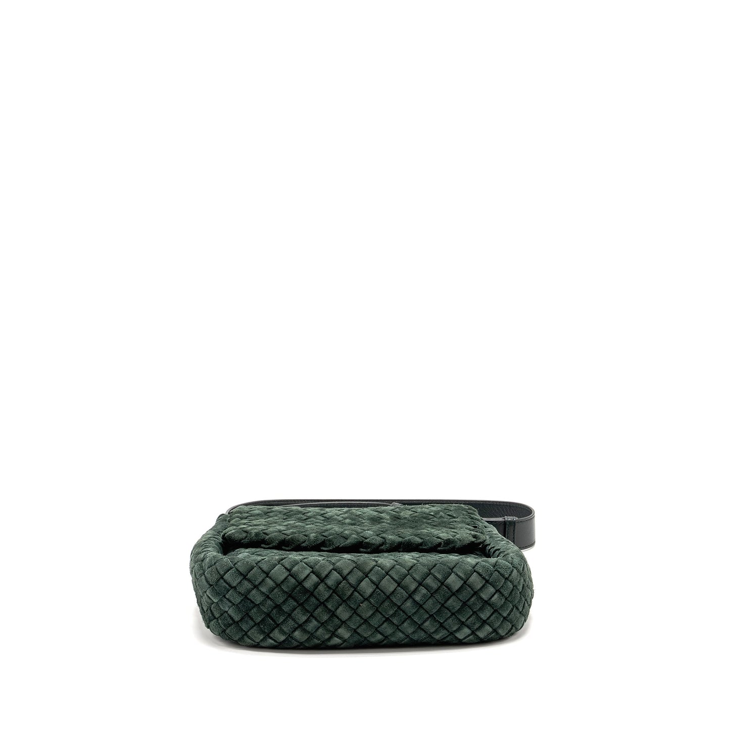 Bottega Veneta Cobble Messenger Purse Intrecciato-Woven Padded Suede Dark Green