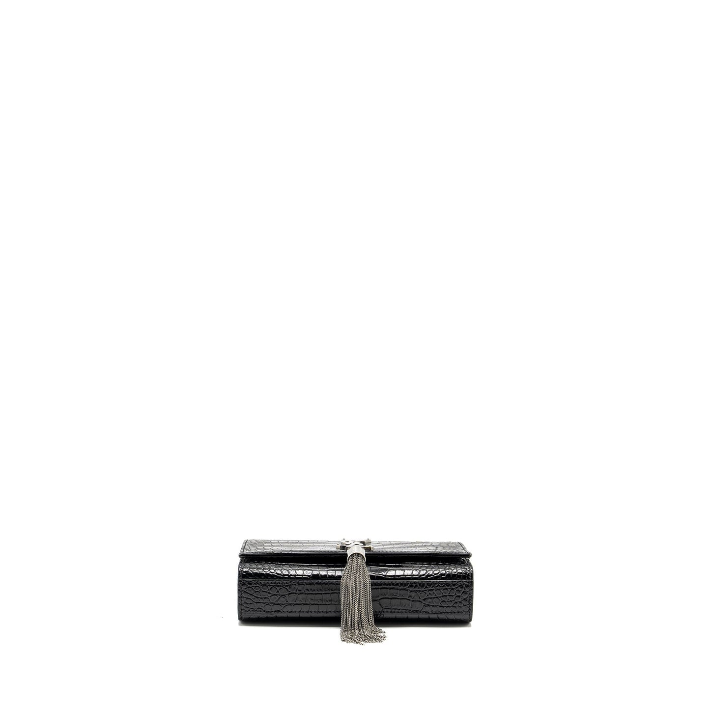 Saint Laurent / Kate Small Chain Wallet With Tassel in Crocodile-Embossed Black
