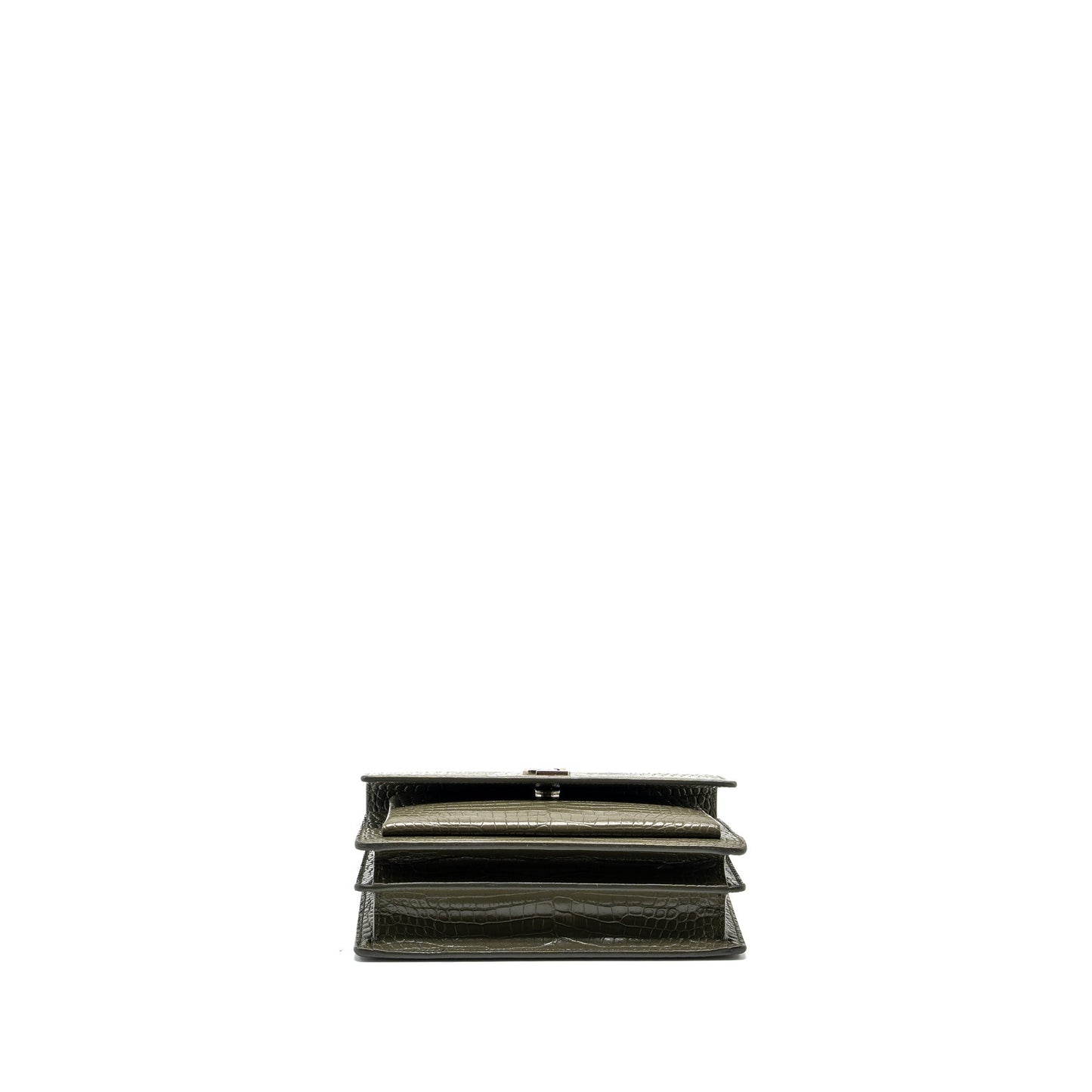 Saint Laurent/ Sunset Purse Crocodile-Embossed Calfskin Khaki