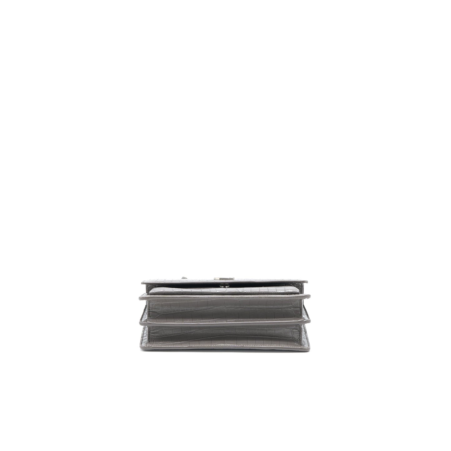 Saint Laurent Medium Sunset Chain Purse Crocodile-Embossed Calfskin Grey