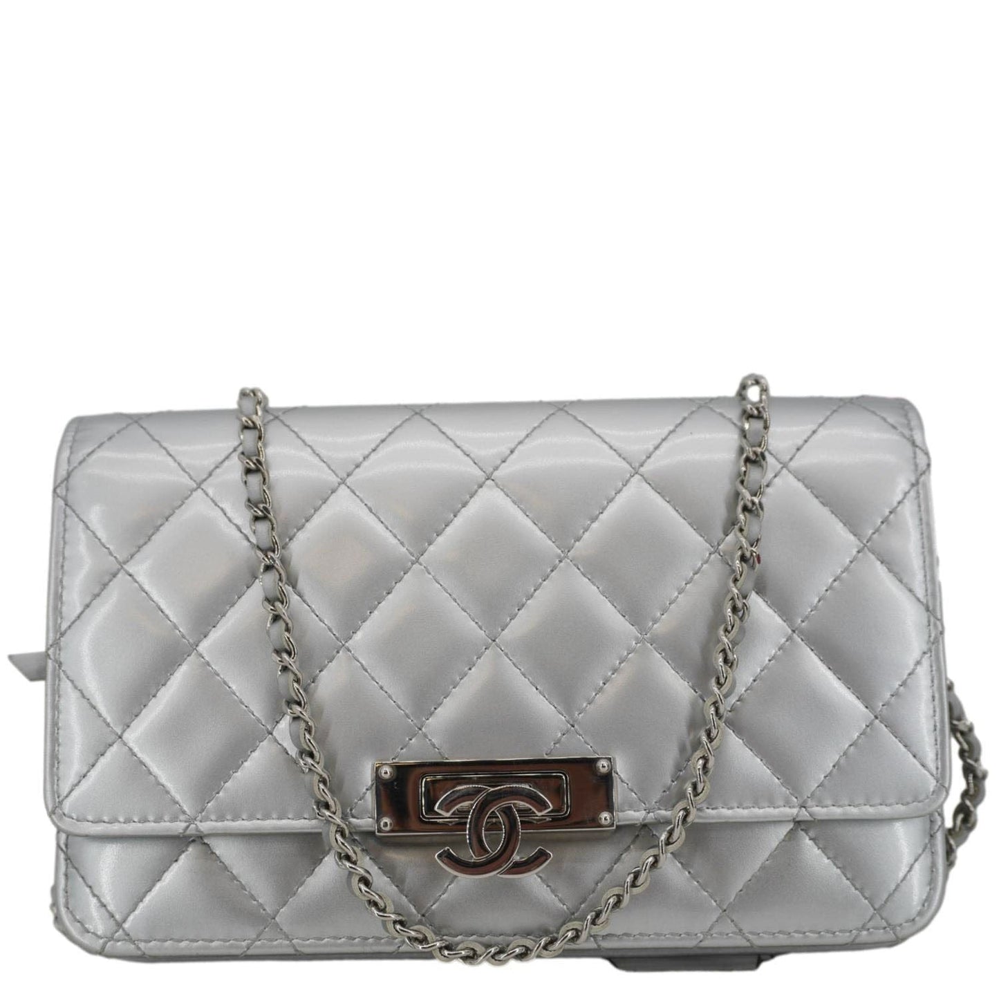 Chanel Golden Class Quilted Leather Wallet on Chain Bag Silver