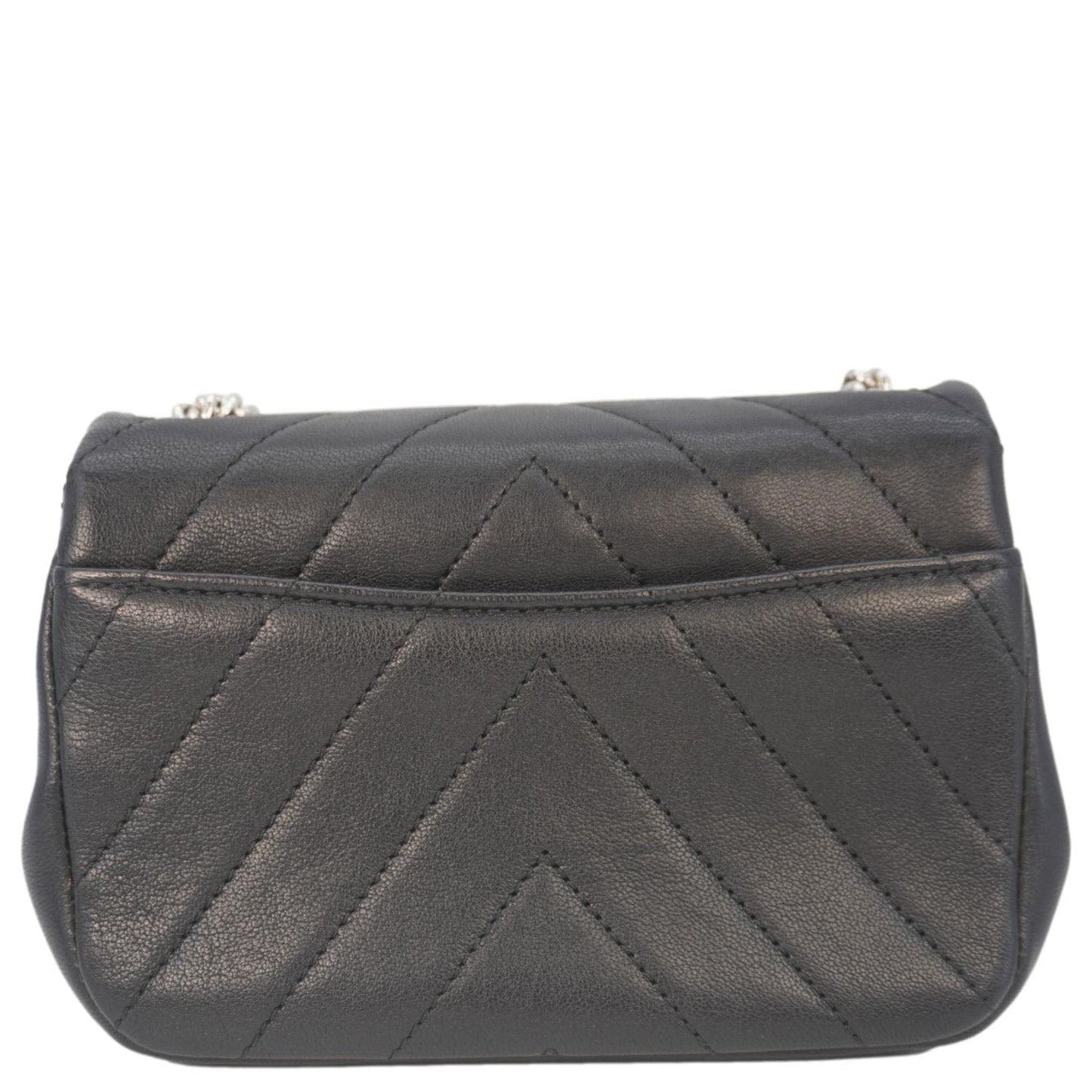 Chanel Mini Flap Quilted Chevron Leather Crossbody Bag Black