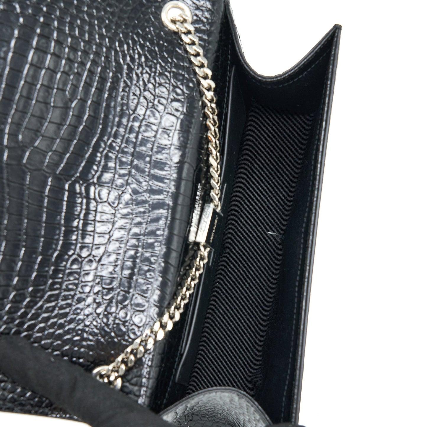 Saint Laurent Kate with Tassel Chain Purse Crocodile-Embossed Calfskin Black