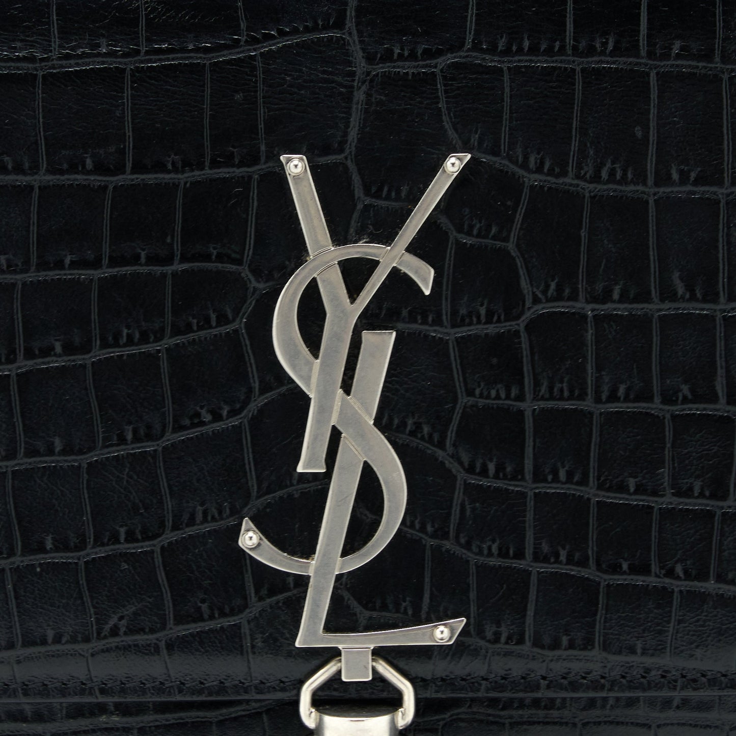 Saint Laurent Kate Tassel Crocodile-Embossed Calfskin Black