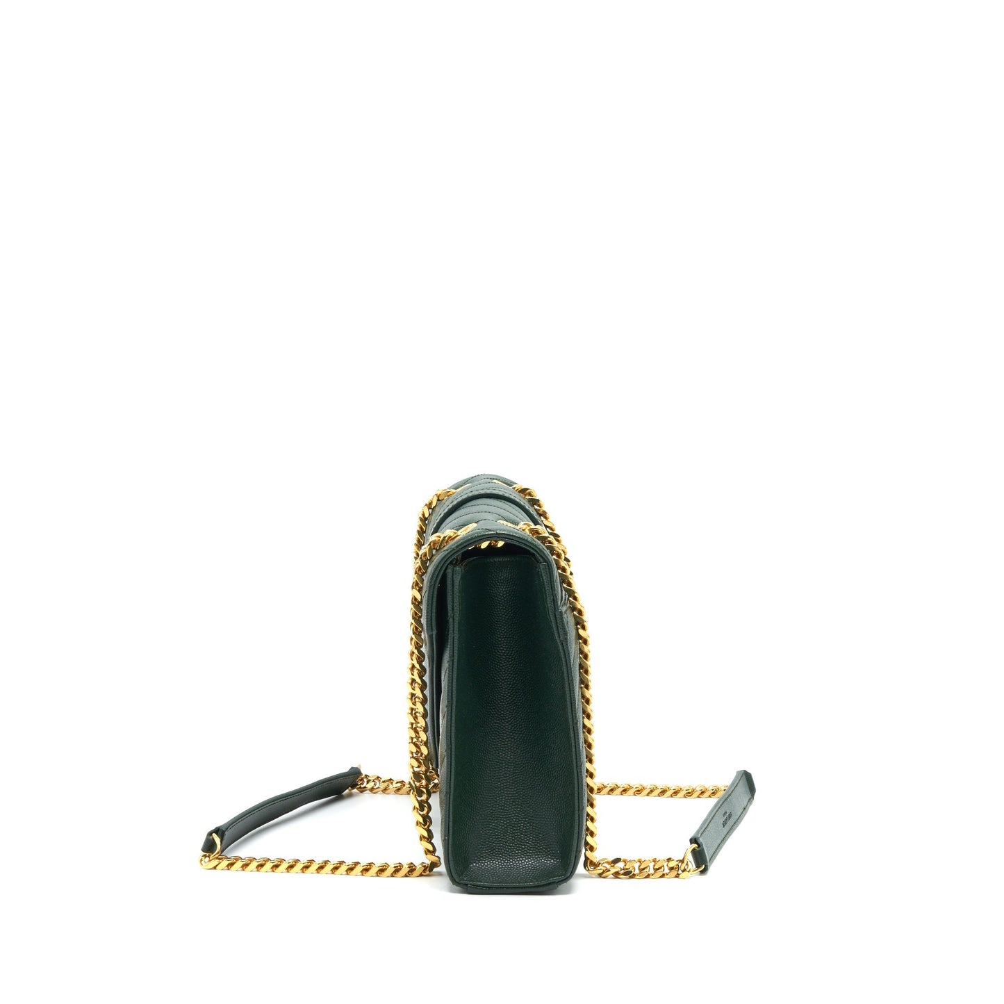 Saint Laurent Chevron Monogram Flap Purse Dark Green