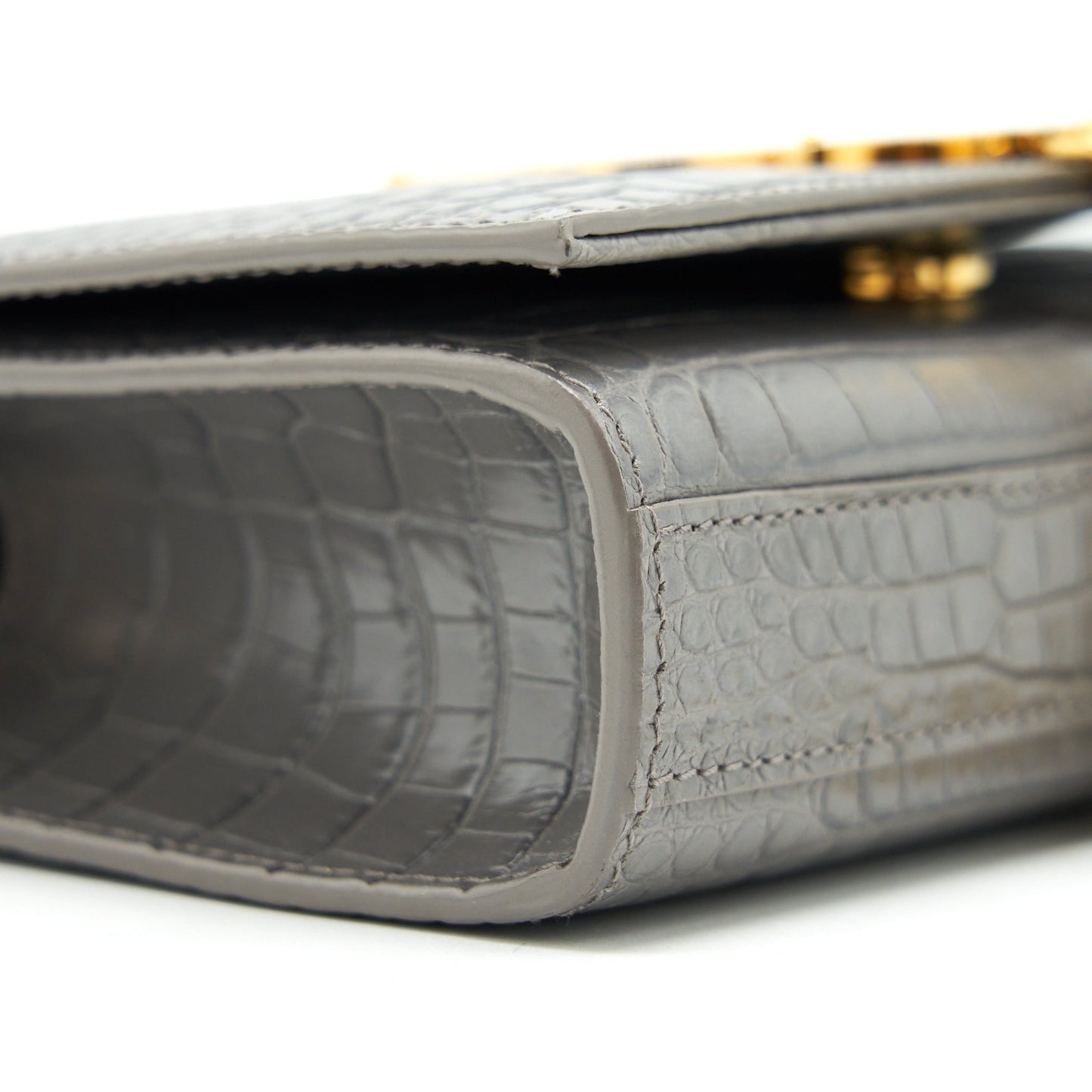 Saint Laurent/ Kate Tassel Crocodile-Embossed Calfskin Grey