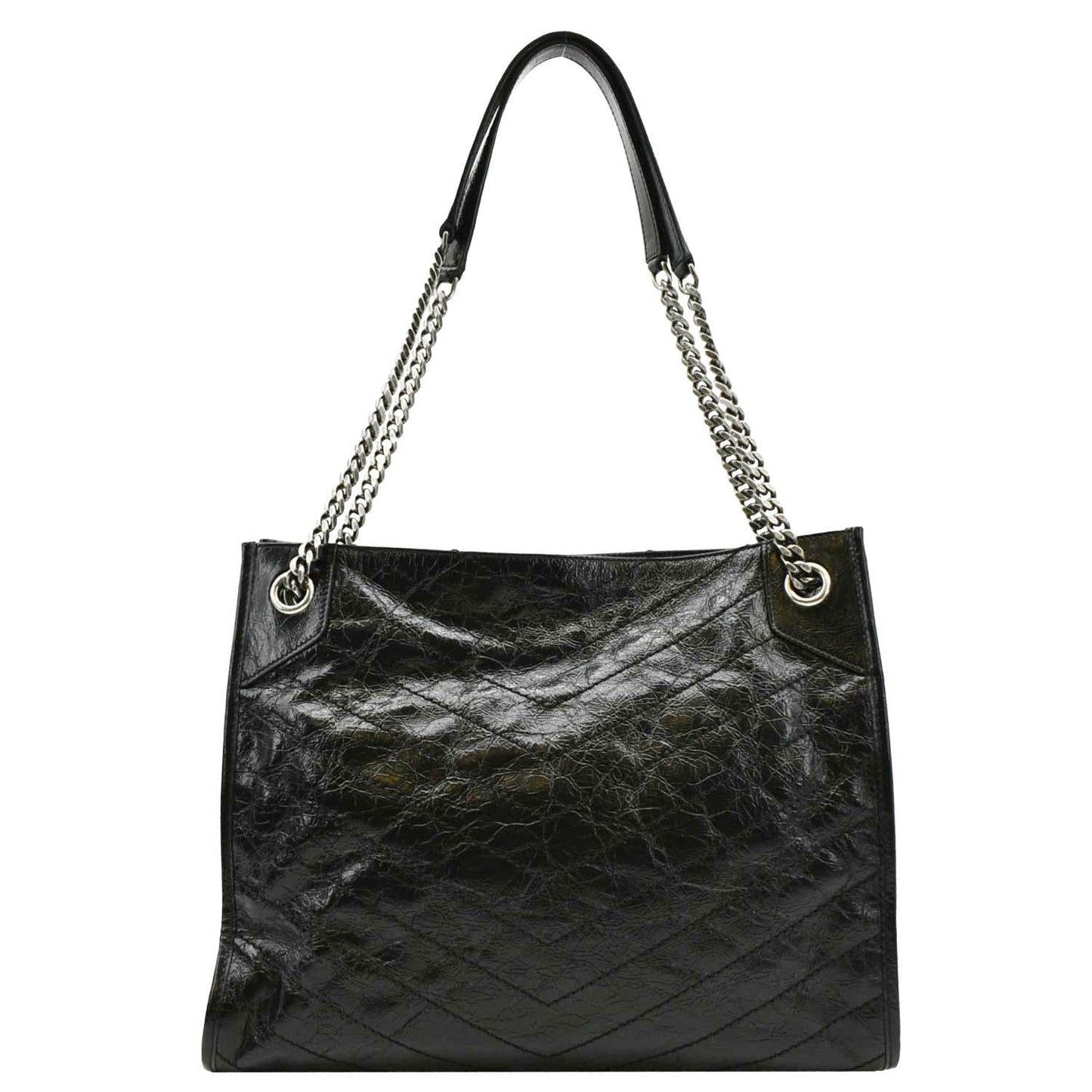 YVES SAINT LAURENT Niki Medium Crinkle Leather Shoulder Bag Black