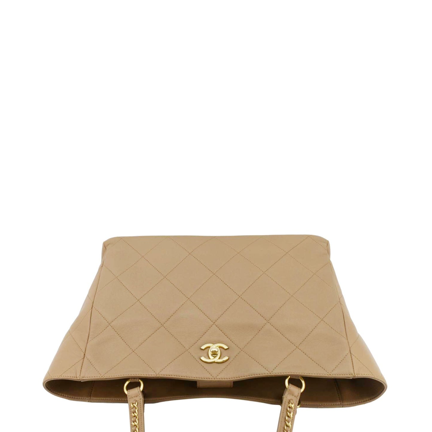 Chanel Quilted Leather Shopping Tote Bag Beige