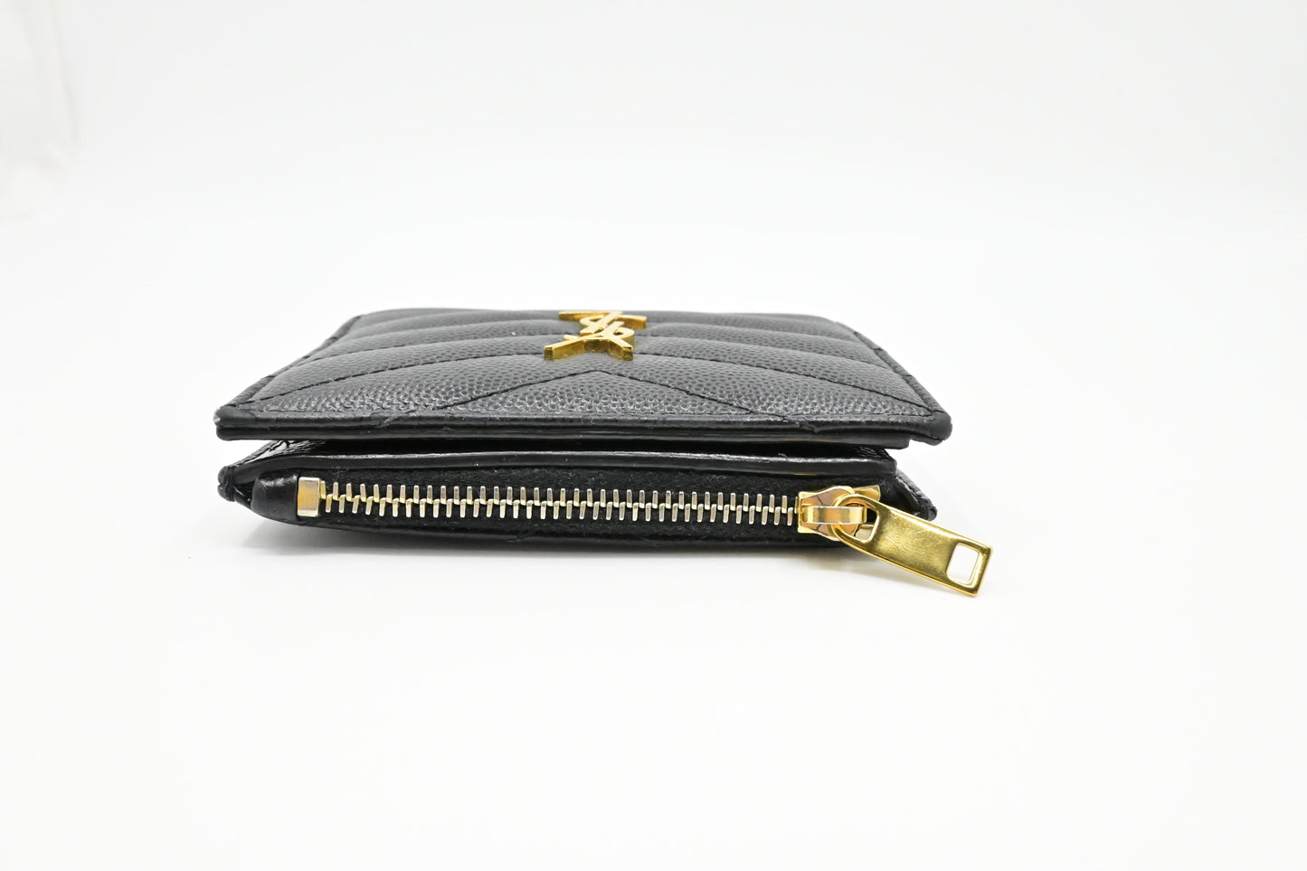YSL Saint Laurent Compact Wallet in Black Pebbled Leather