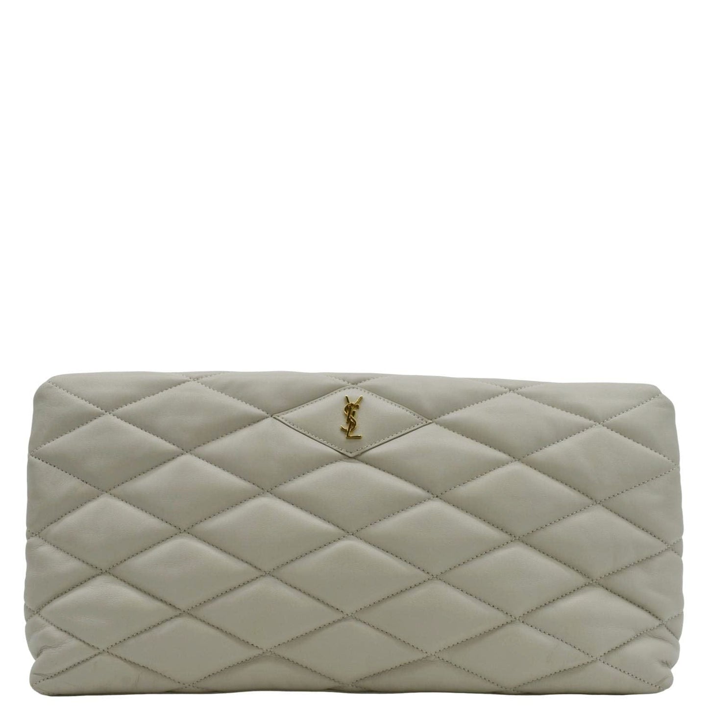YVES SAINT LAURENT Sade Puffer Quilted Leather Envelope Clutch Off White