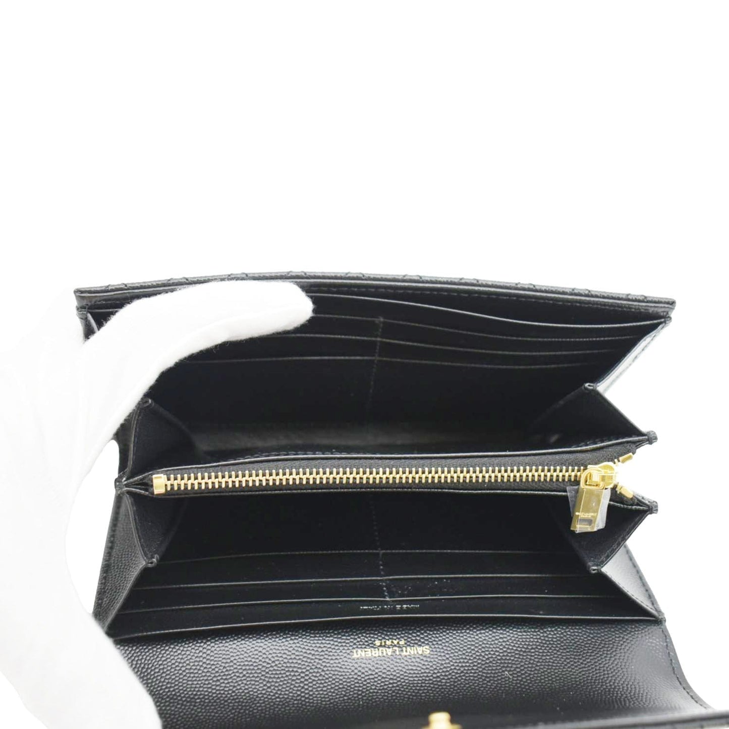YVES SAINT LAURENT Grain De Poudre Embossed Leather Wallet Black