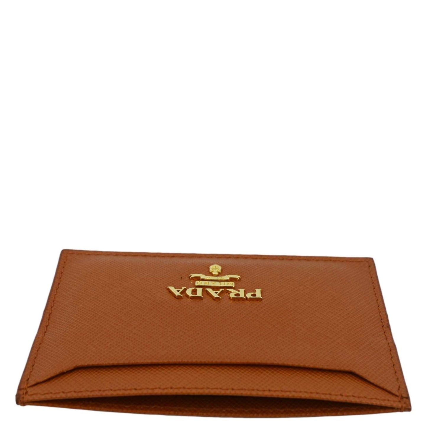 PRADA Saffiano Leather Card Holder Wallet Orange