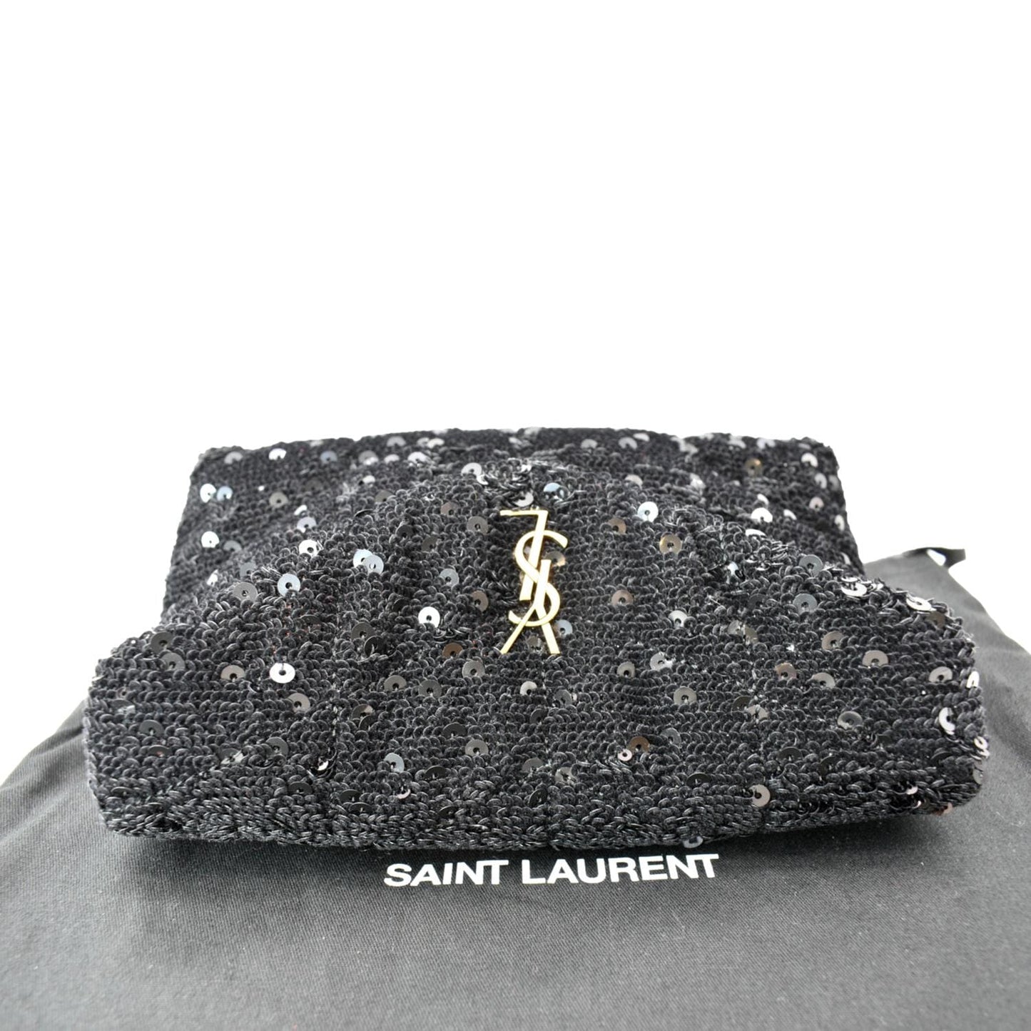 YVES SAINT LAURENT Small Puffer Sequin Clutch Wallet Black -
