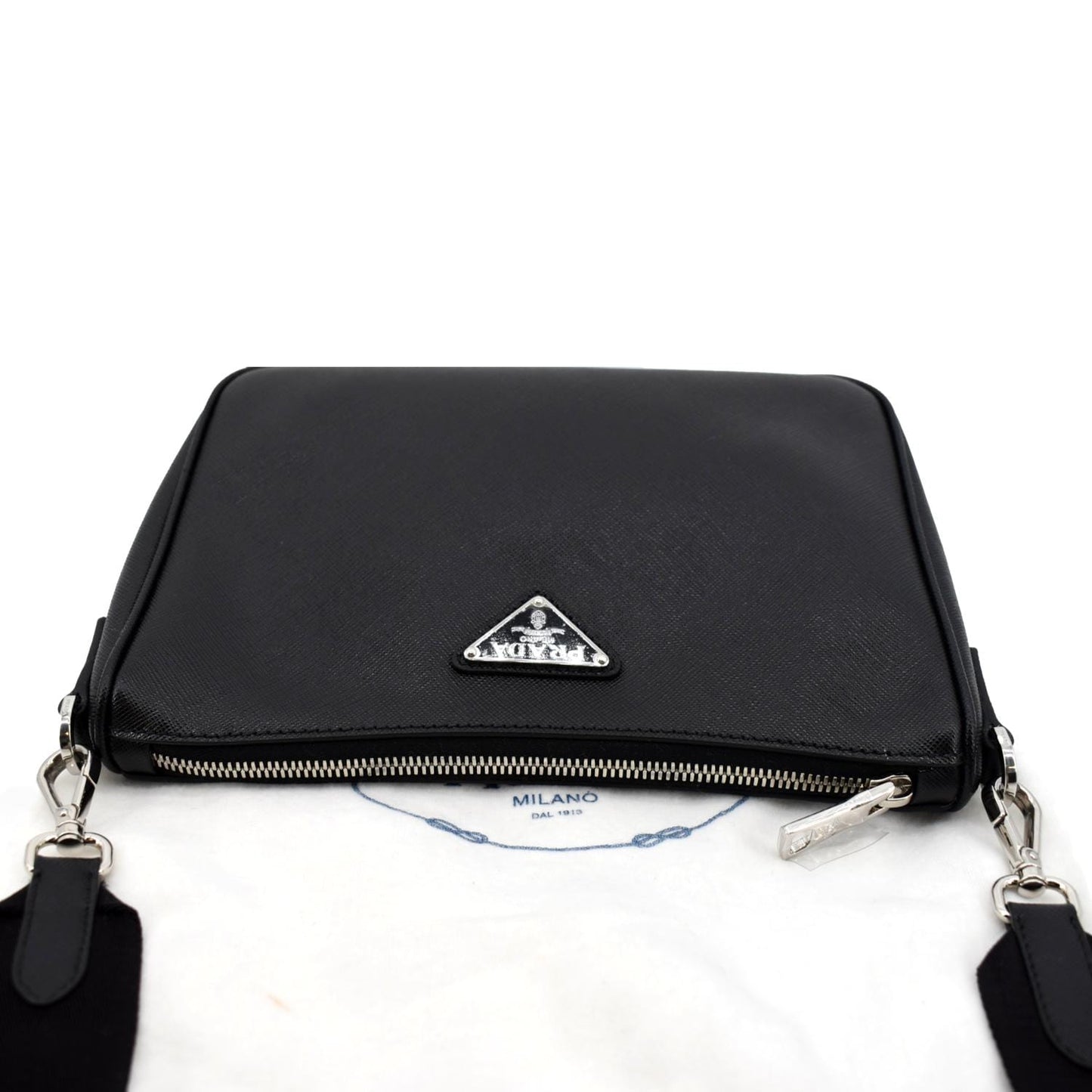 PRADA Saffiano Leather Shoulder Bag Black