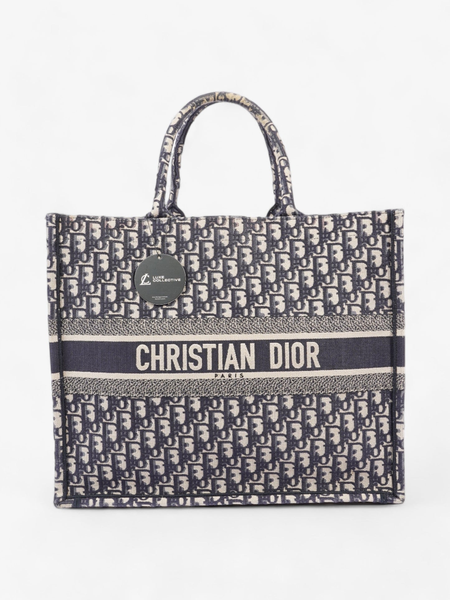 Christian Dior Book Tote Ecru and Blue Dior Oblique Canvas Large