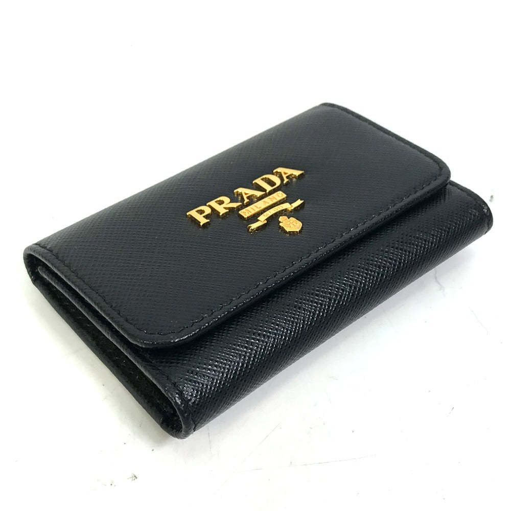 PRADA Key case Key holder 1PG004 saffiano leather Black x pink logo multicolor Key ring Women