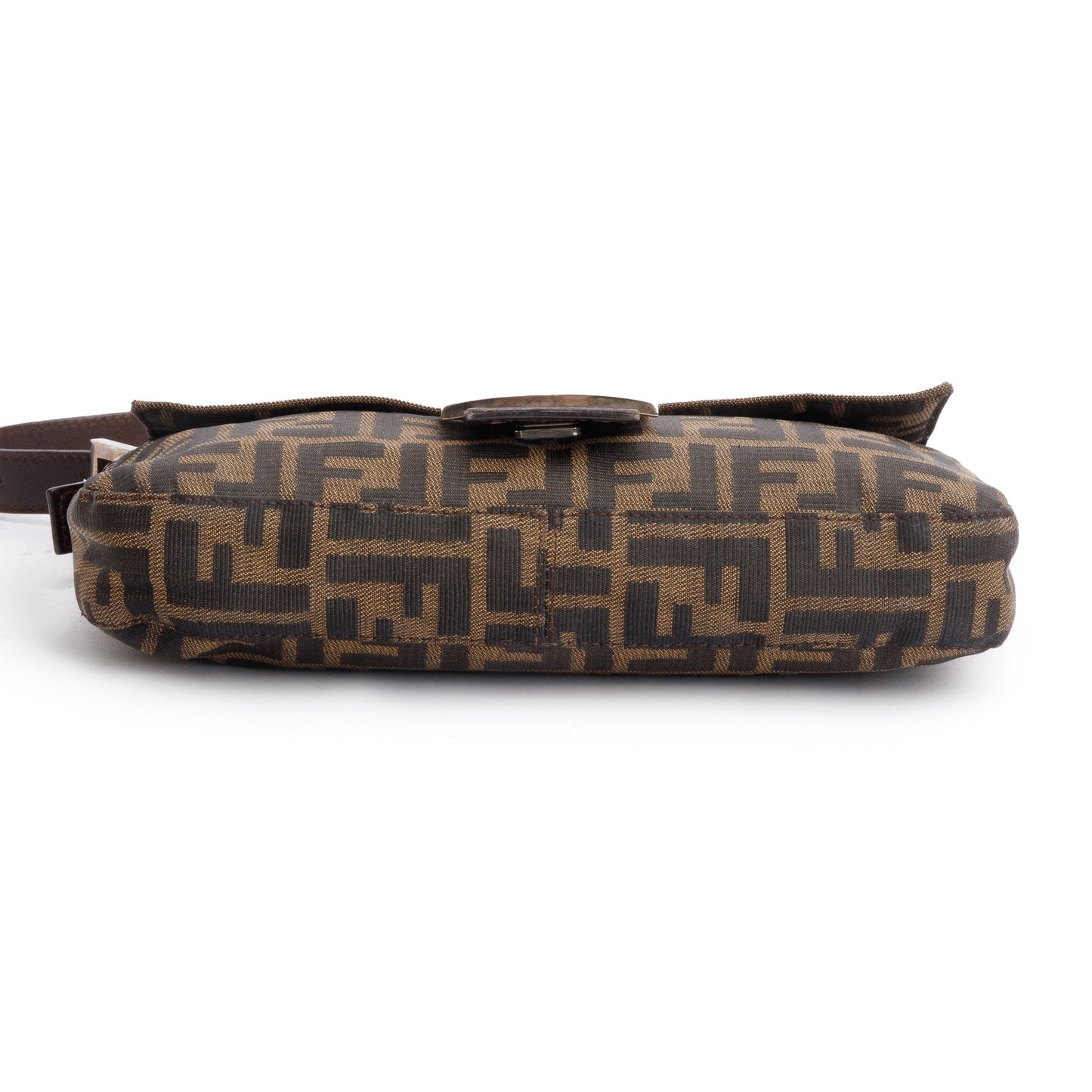 Fendi Brown FF Zucca Canvas Brown Leather Trim Baguette Shoulder Bag