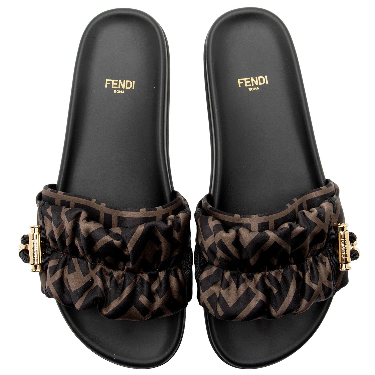 Fendi Satin FF Feel Slides - Size 8 / 38