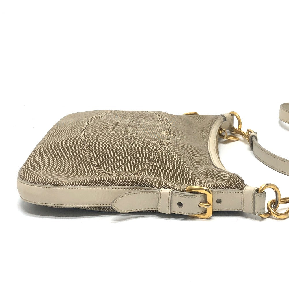 PRADA Shoulder Bag Canvas / leather beige logo Jacquard Women