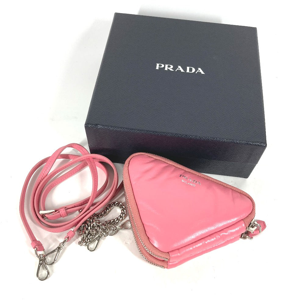 PRADA Shoulder Bag leather pink Chain Double triangle logo plate Women