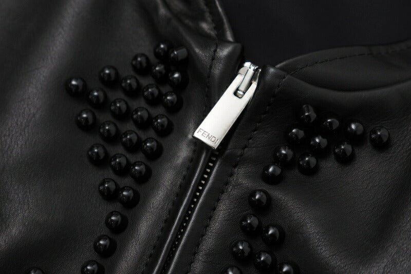 FENDI Jacket FPG357 7HP Leather: Cowhide / Lining: 91% nylon, 9% polyurethane / Embroidery: Plastic black mens 48
