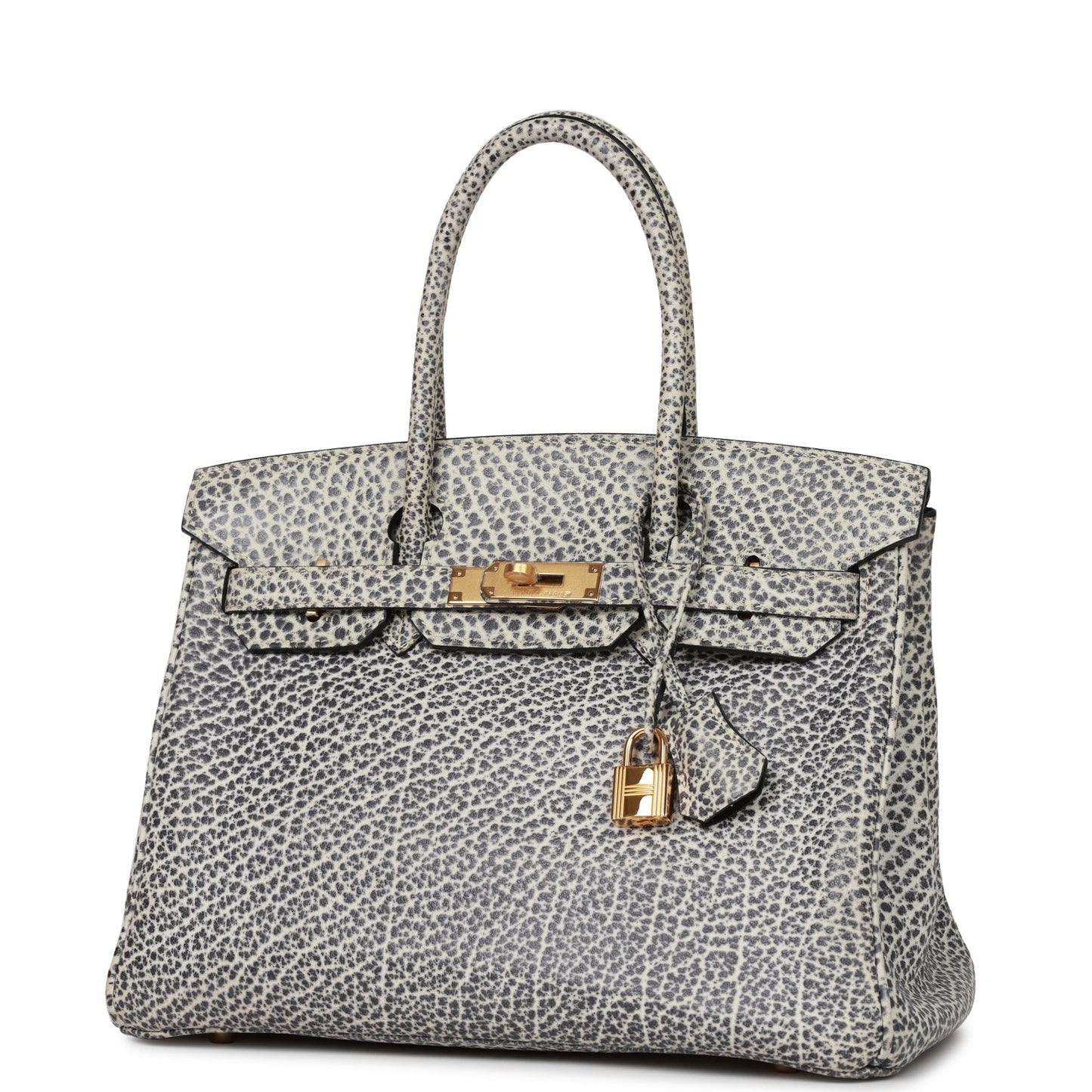 Hermes Vintage Birkin 30 White Dalmatian Buffalo Gold Hardware