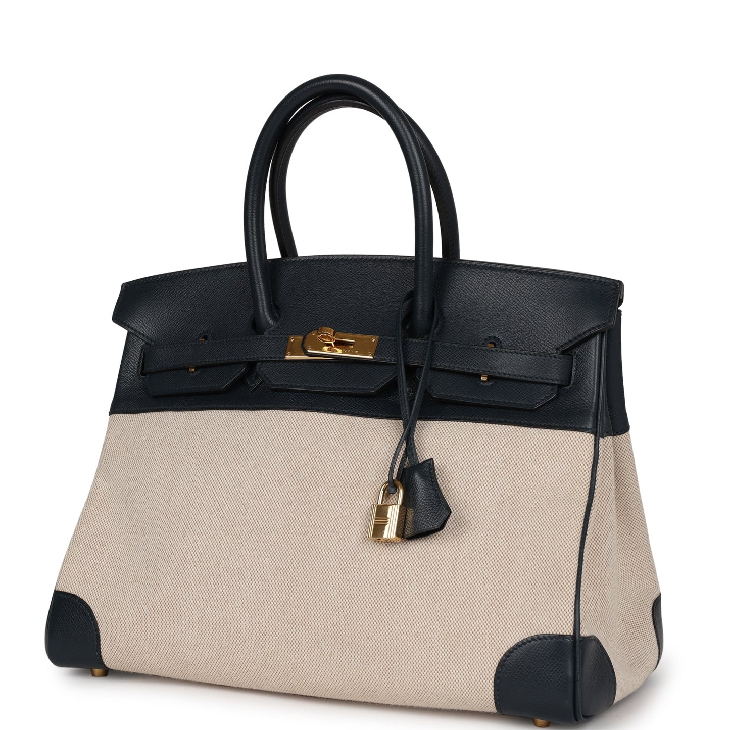 Hermes Birkin 35 Bleu Indigo Courchevel and Toile H Gold Hardware