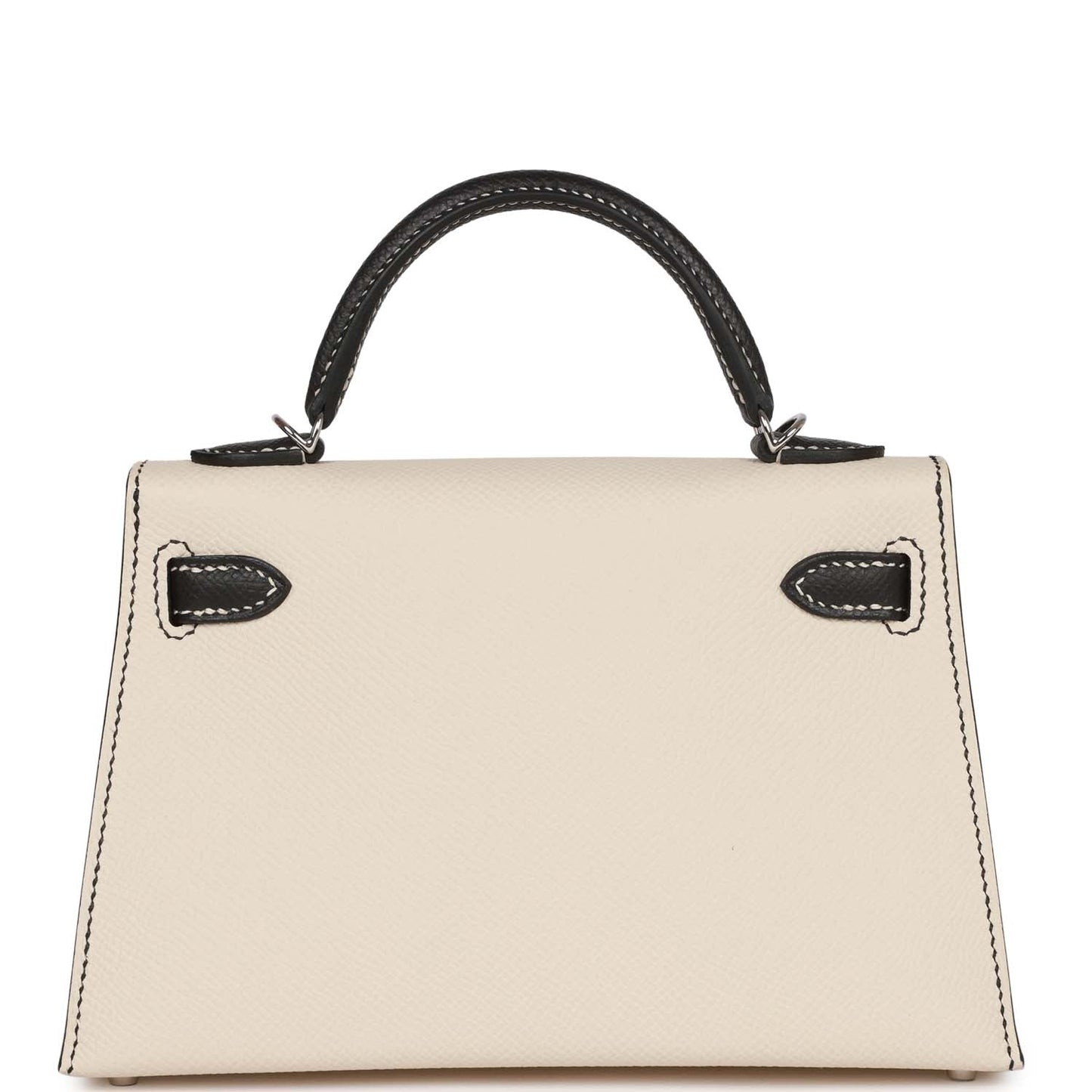Hermes Special Order (HSS) Kelly 20 Sellier Craie and Black Epsom Palladium Hardware