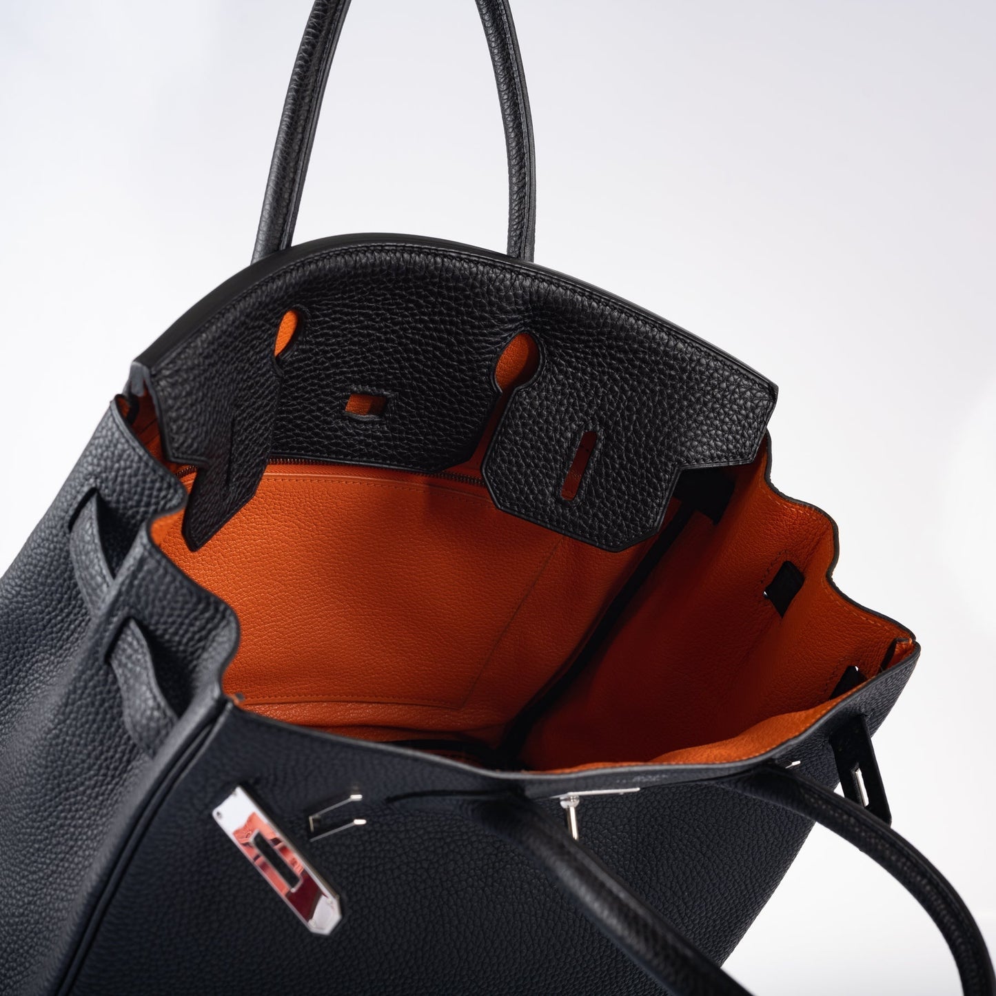 HermesBirkin 30 Bi-Color Black Togo and Orange H Palladium Hardware