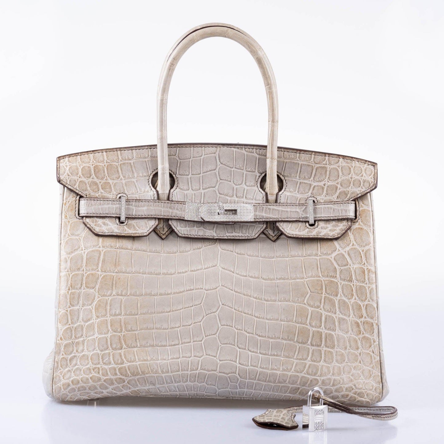 HermesBirkin 30 Gris Cendre Himalaya Niloticus Crocodile 18K White Gold & Diamond Hardware