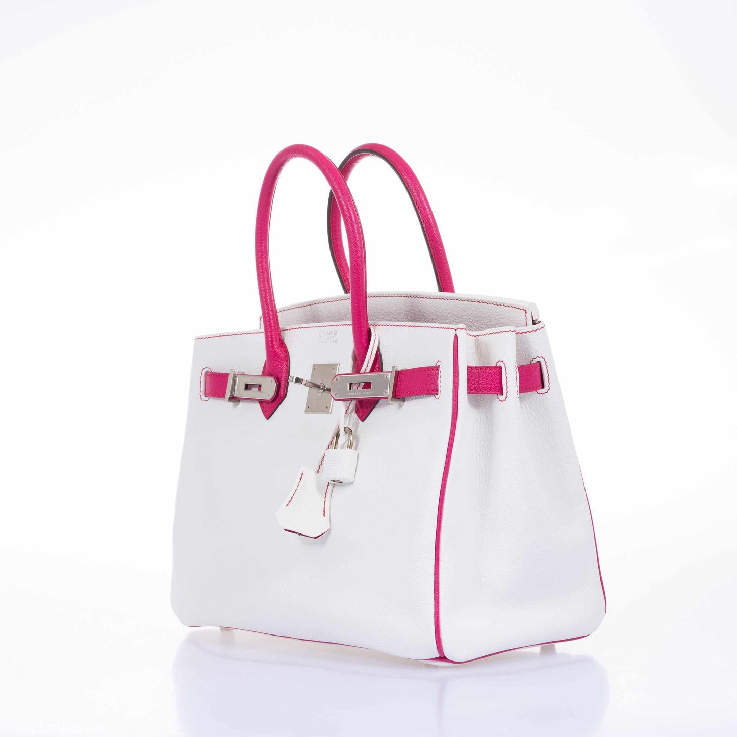 HermesBirkin 30 HSS Bi-Color White & Fuchsia Chevre Palladium Hardware