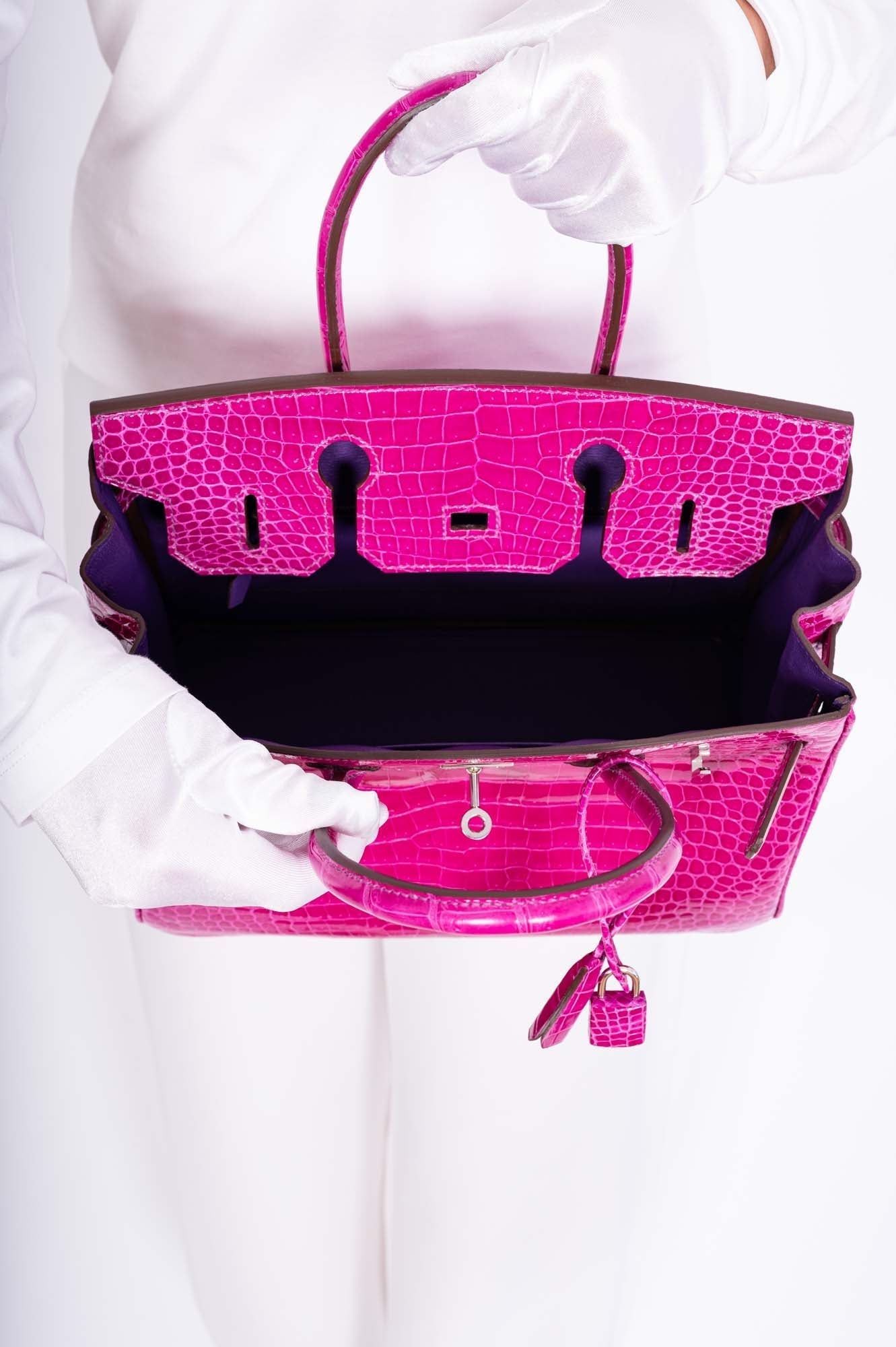 HermesBirkin 30 HSS Rose Scheherazade Porosus Crocodile, Cassis Interior Palladium Hardware