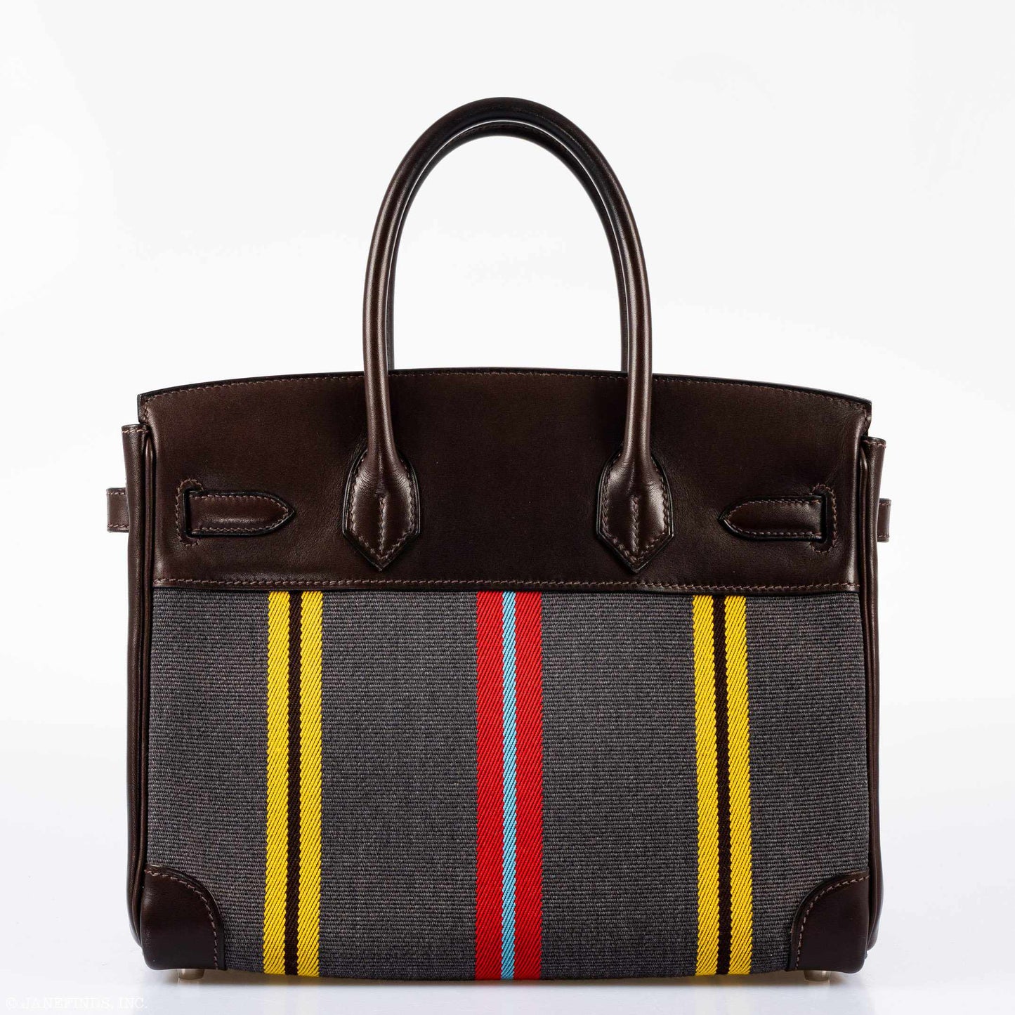 HermesBirkin 30 Marron Fonce Calf & Colorful Wool Jumping Canvas Palladium Hardware