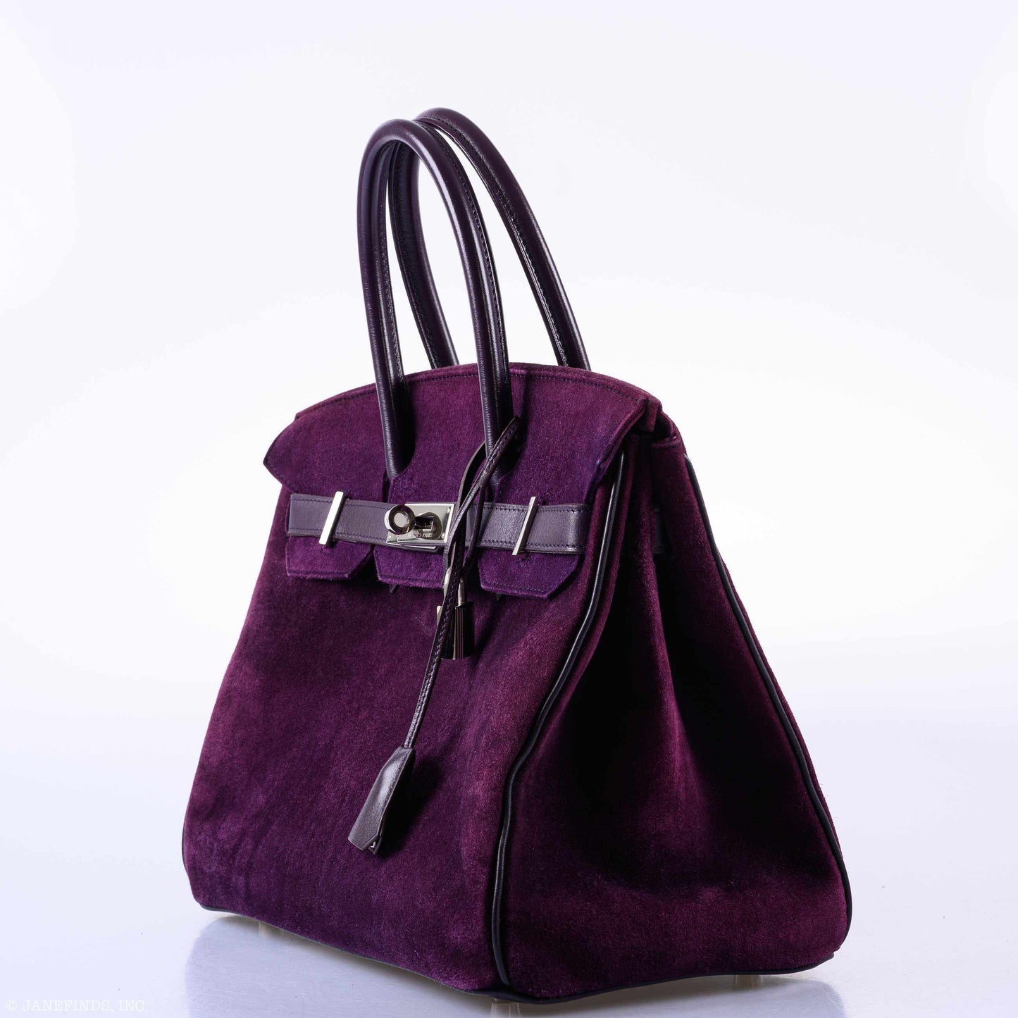 HermesBirkin 30 Raisin Veau Doblis Suede & Swift Palladium Hardware