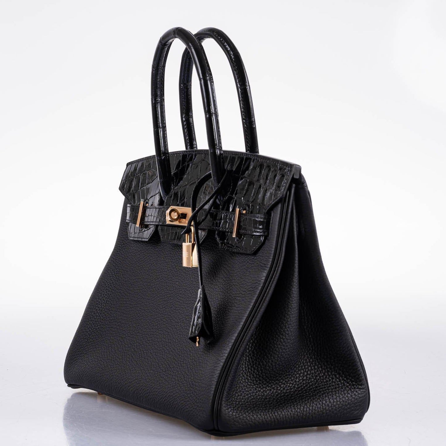 HermesBirkin Touch 30 Black Novillo & Niloticus Crocodile Rose Gold Hardware - 2020, Y