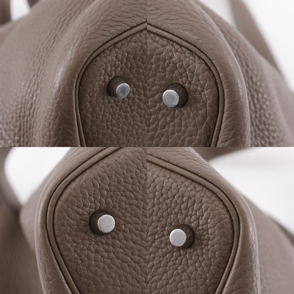 HERMES Handbag Taurillon Clemence black Pico Tan Lock MM
