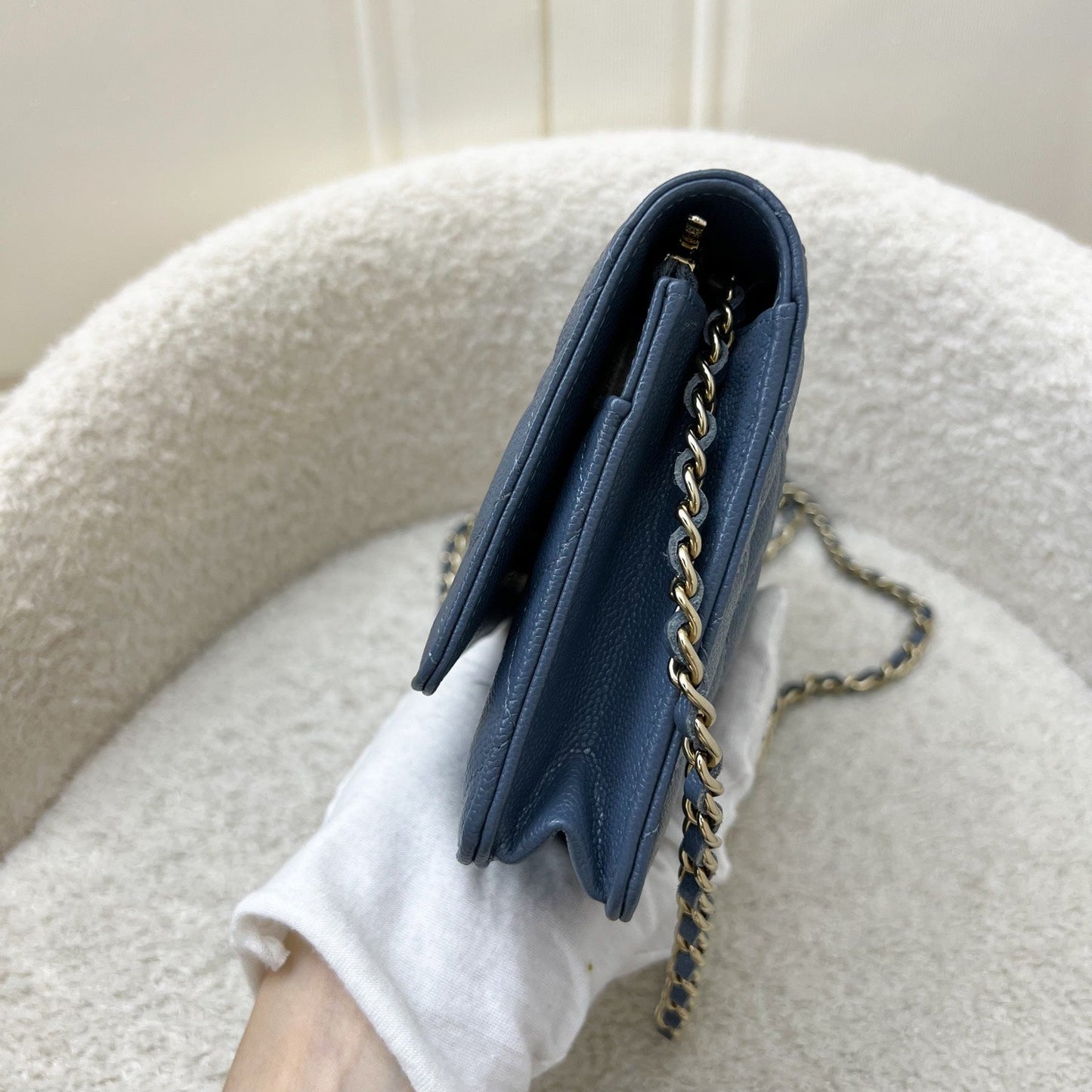 Chanel Classic Wallet on Chain WOC in Blue Caviar and LGHW Crossbody
