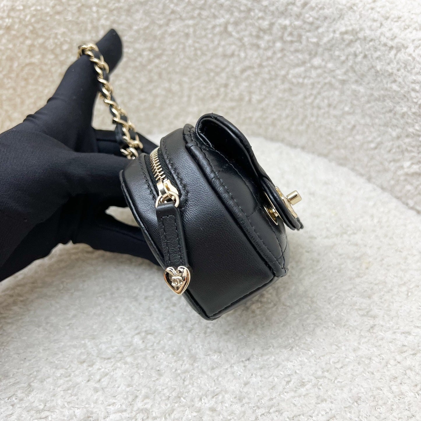 Chanel 25B Mini Heart Bag Charm in Black Lambskin and LGHW (Model: AP4838)